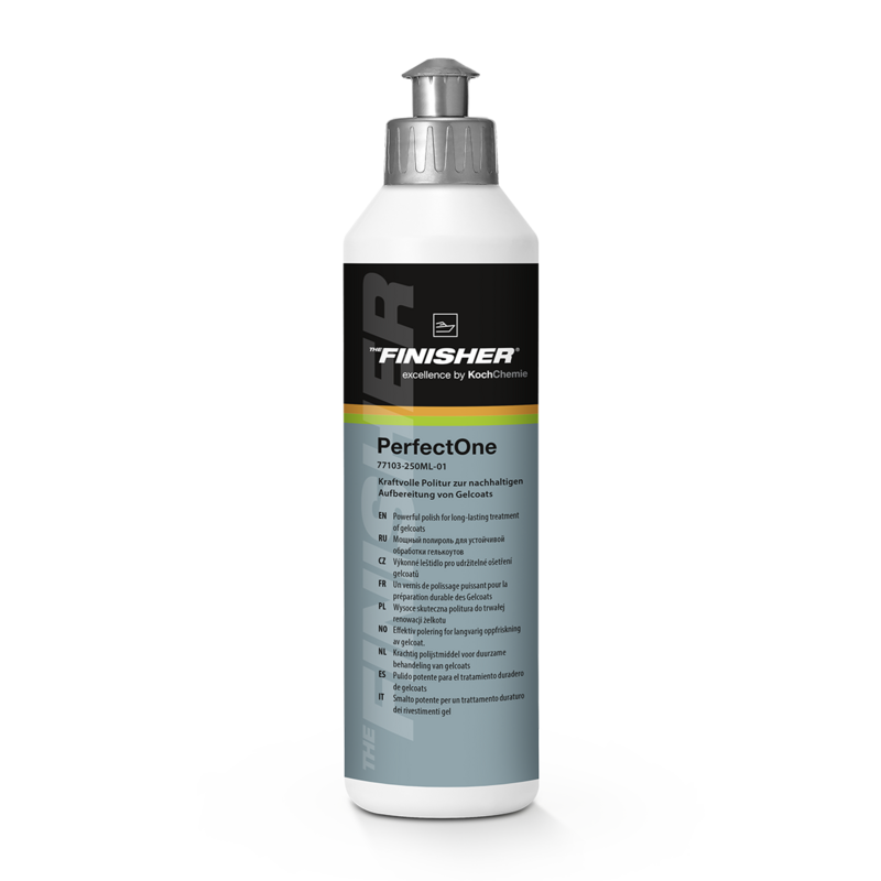 THE FINISHER PerfectOne 250ml — Ein-Schritt-Politur für Gelcoats. Entfernt kraftvoll Polierschleier, Hologramme und feine Kratzer bei gleichzeitigem Versiegelungseffekt. THE FINISHER PerfectOne 250ml — Ein-Schritt-Politur für Gelcoats. Entfernt kraftvoll Polierschleier, Hologramme und feine Kratzer bei gleichzeitigem Versiegelungseffekt.