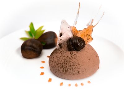 Dôme marron, biscuit amande et sablé breton.