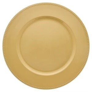 Gold Plastic Charger Plates with Beaded Rims, 13 in.