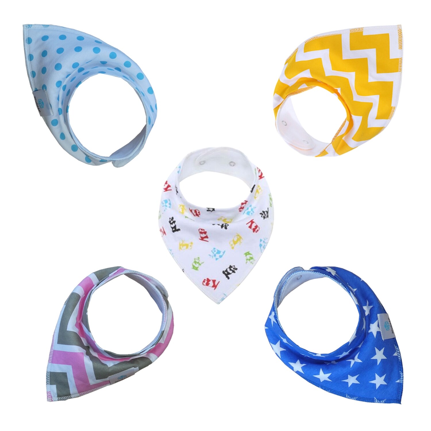 5-Pack Baby Bandana Bibs for Drooling and Teething - 100% Organic Cotton and Fleece Layers - Soft, Absorbent and Hypoallergenic.