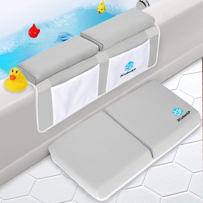 Bath Kneeler and Elbow Rest with 3 Bonus Baby Bath Toys for Tub Bathing and Bathroom Play Time