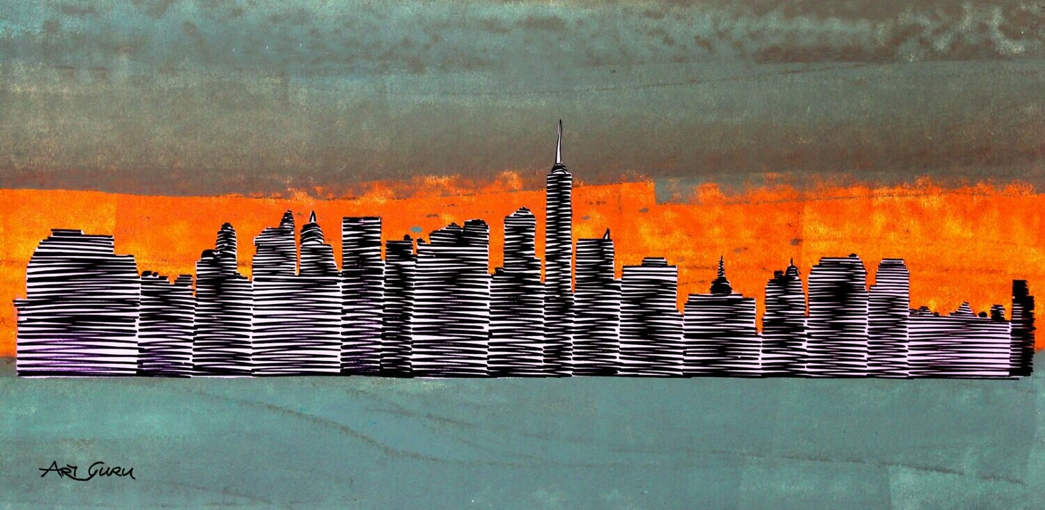 Pink Cityscape By ArtGuru 9683 - Acrylic On Paper