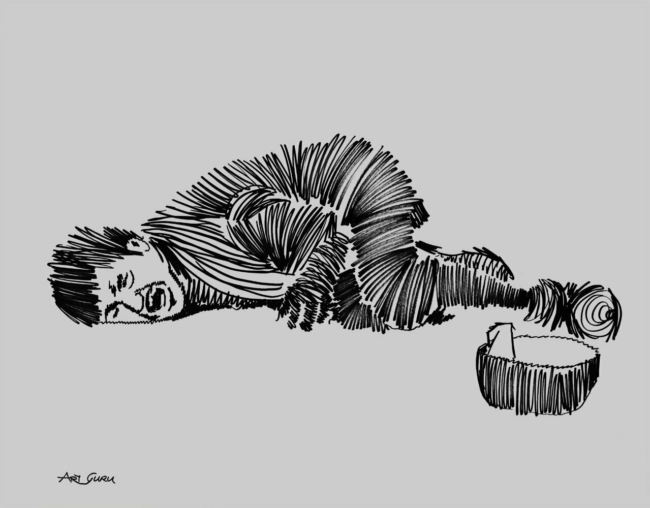 Person Screaming On The Ground By Artguru 0658 Ink On Paper