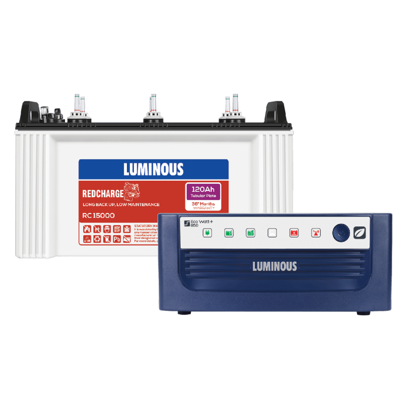 Luminous 1050VA eco volt, sine wave UPS, RC 15000 Battery 120AH, Trolley. Warranty (Month): Battery -36* &amp; UPS -24  MRP. Rs. 18,500/