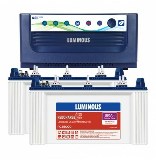 Luminous EcoVolt+ 1650 Inverter with 2 x Luminous Red Charge RC15000 120AH Tubular Battery