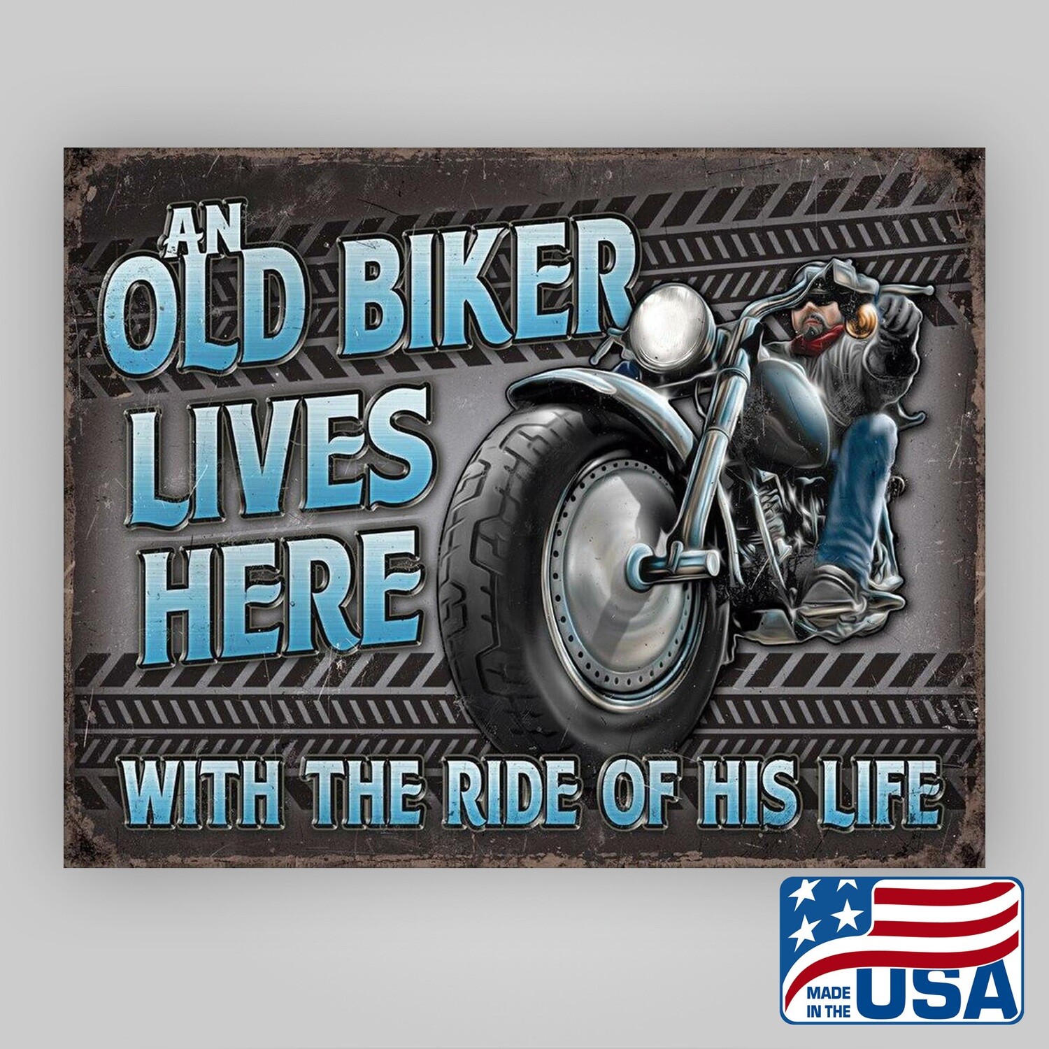 "Old Biker" Tin Sign