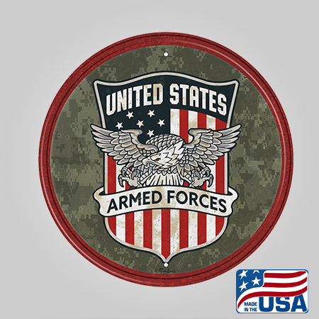 "Armed Forces" Round Tin Sign