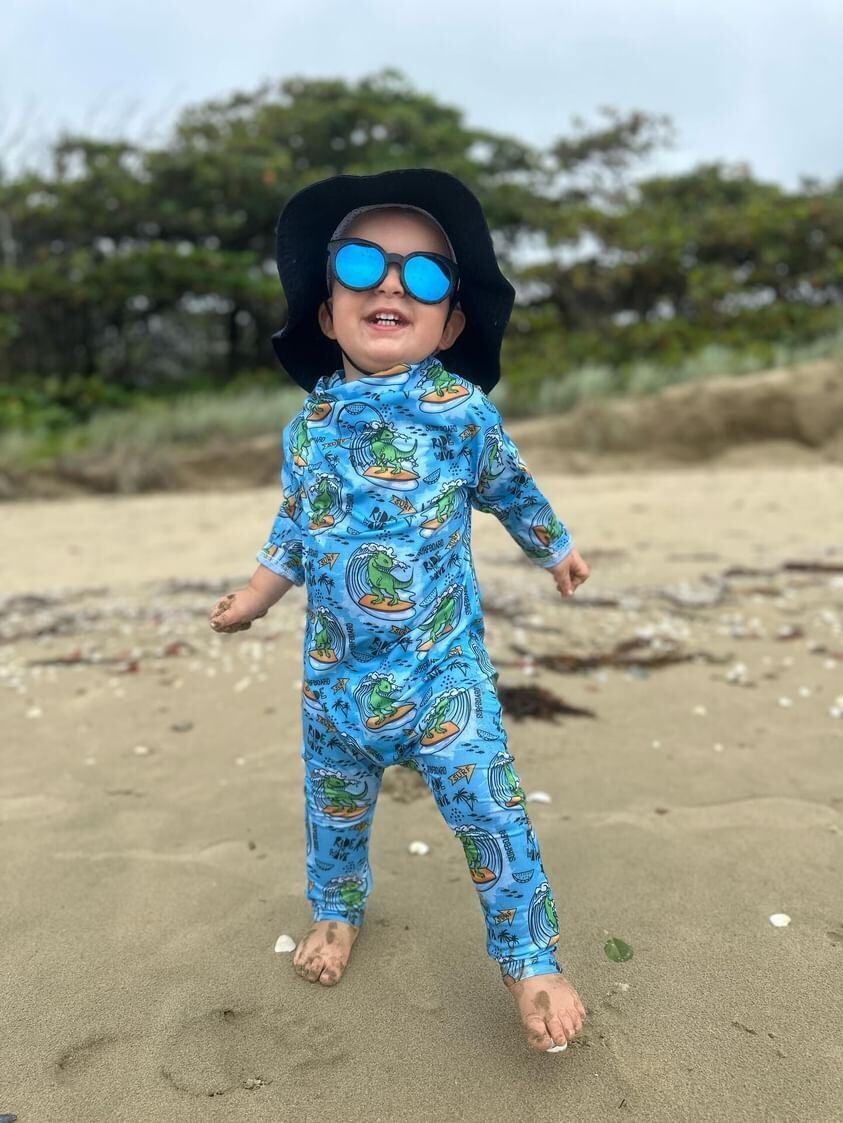 Fishing &amp; Swimming Onesie Surfing Dinosaur Fish| UPF 50+ |