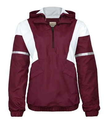 CHAMARRA ROMPEVIENTOS MOD. TORMENTA PARA DAMA COLOR GUINDA BLANCO