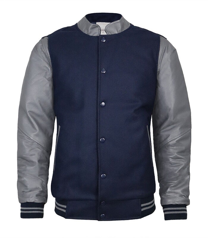 CHAMARRA MAVERICK EN PIEL Y PAÑO MARINO / GRIS OXFORD PARA CABALLERO