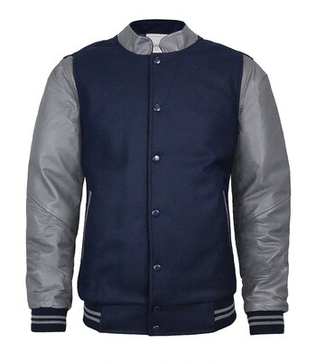 CHAMARRA MAVERICK EN PIEL Y PAÑO MARINO / GRIS OXFORD PARA CABALLERO