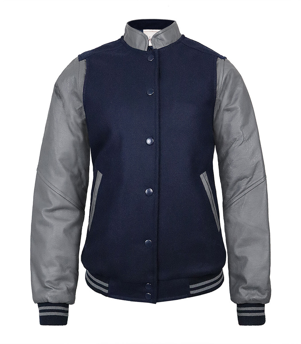 CHAMARRA MAVERICK EN PIEL Y PAÑO MARINO / GRIS OXFORD PARA DAMA