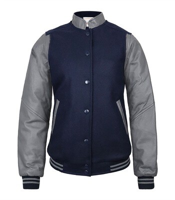 CHAMARRA MAVERICK EN PIEL Y PAÑO MARINO / GRIS OXFORD PARA DAMA