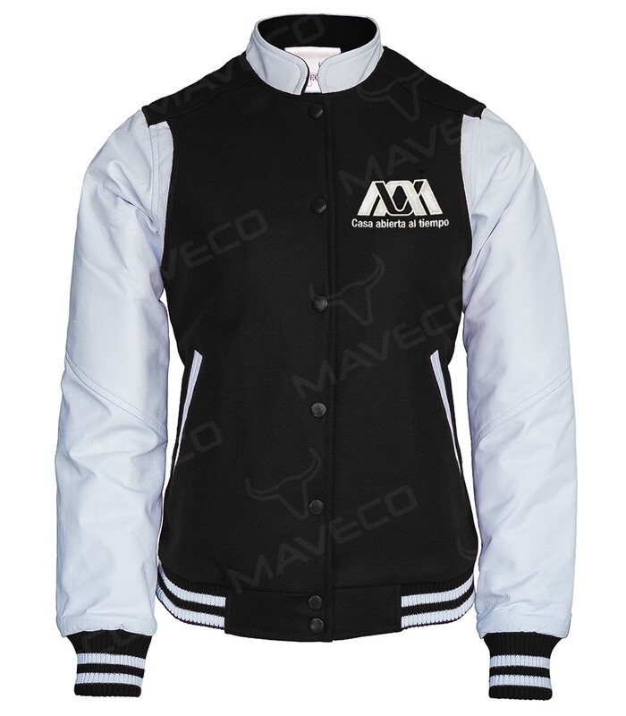 CHAMARRA EN PIEL Y PAÑO NEGRO  PARA MUJER / BLANCO UAM