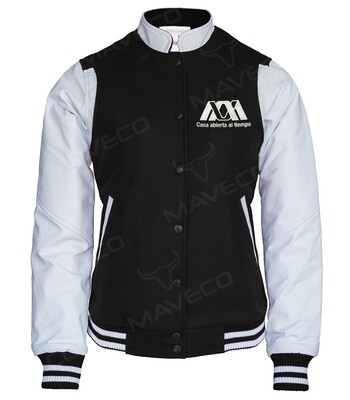 CHAMARRA EN PIEL Y PAÑO NEGRO  PARA MUJER / BLANCO UAM
