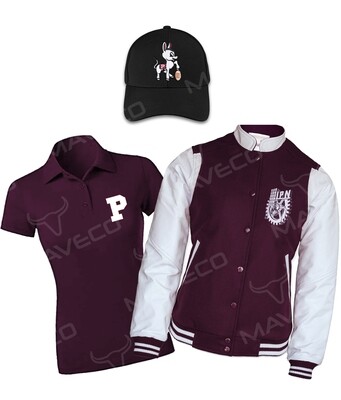 PAQUETE GRADUACIÓN IPN DAMA, CHAMARRA, PLAYERA POLO Y GORRA