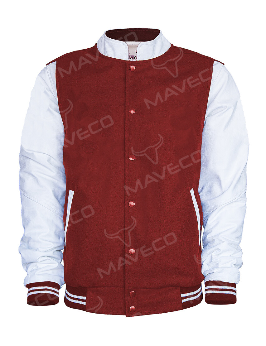 CHAMARRA MAVERICK EN PIEL Y PAÑO ROJO/ BLANCO PARA CABALLERO