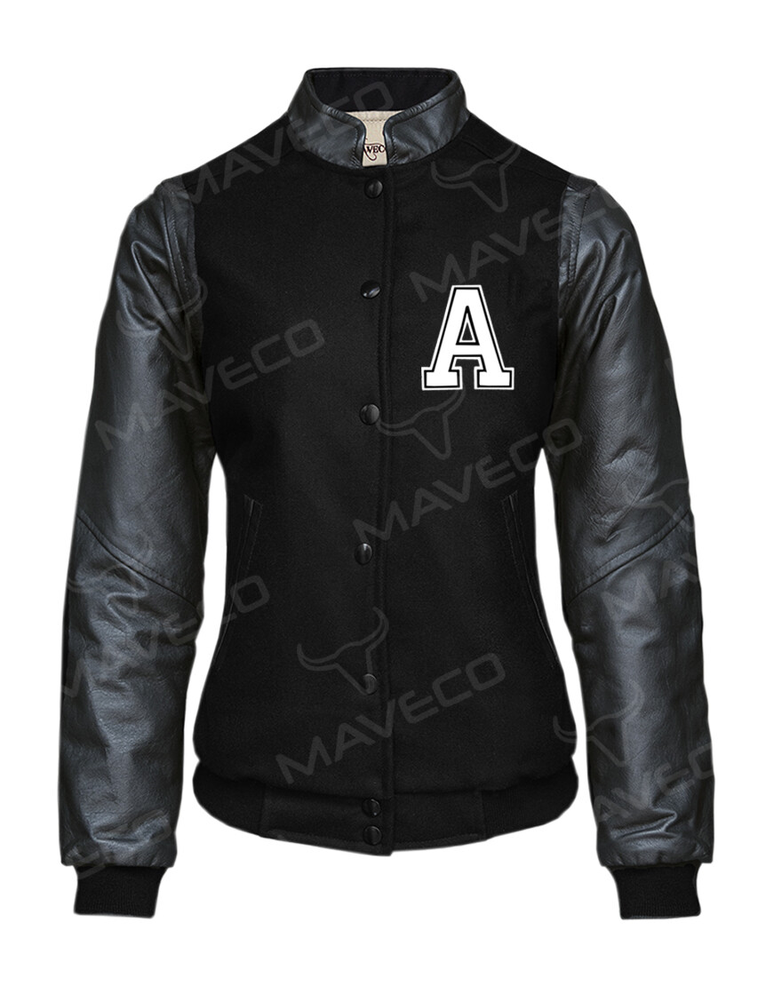 CHAMARRA MAVERICK DAMA ALPHABET PIEL/ PAÑO, NEGRO
