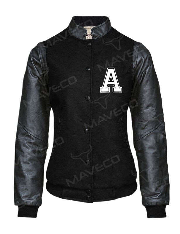 CHAMARRA MAVERICK DAMA ALPHABET PIEL/ PAÑO, NEGRO