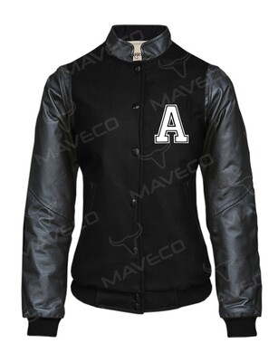 CHAMARRA MAVERICK DAMA ALPHABET PIEL/ PAÑO, NEGRO