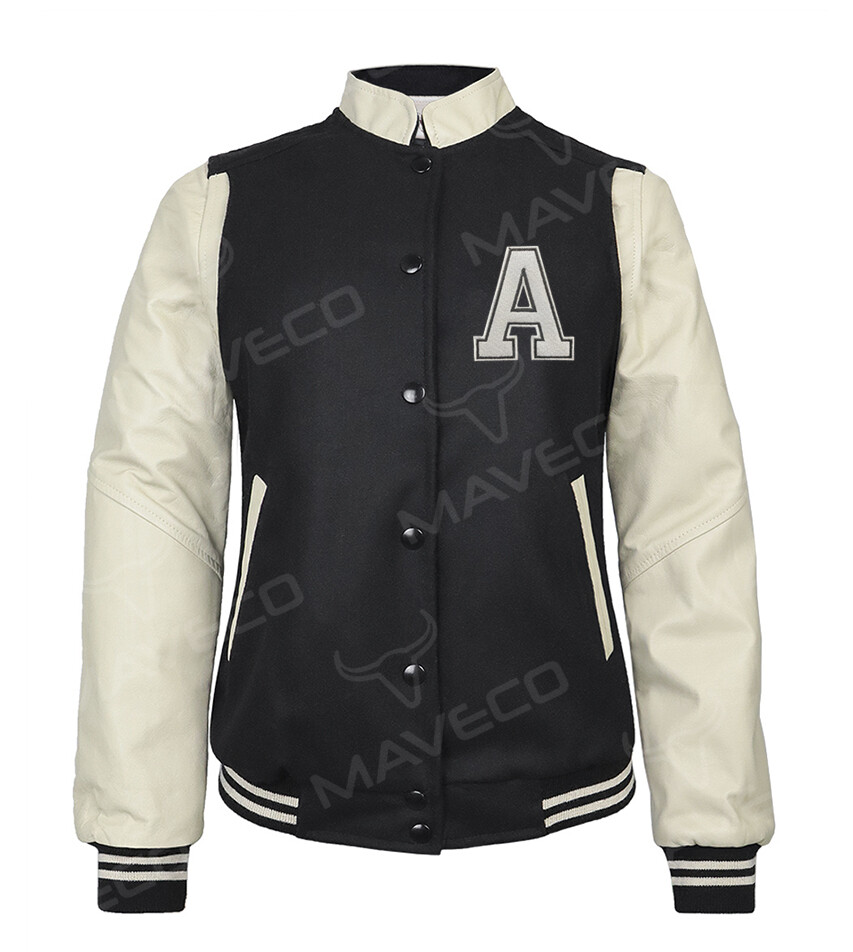 CHAMARRA MAVERICK DAMA ALPHABET PIEL/ PAÑO, NEGRO/HUESO
