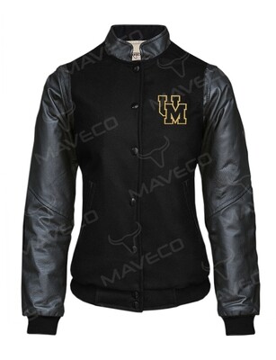 CHAMARRA MAVERICK CLASICA DAMA PIEL/PAÑO UNAM© NEGRA