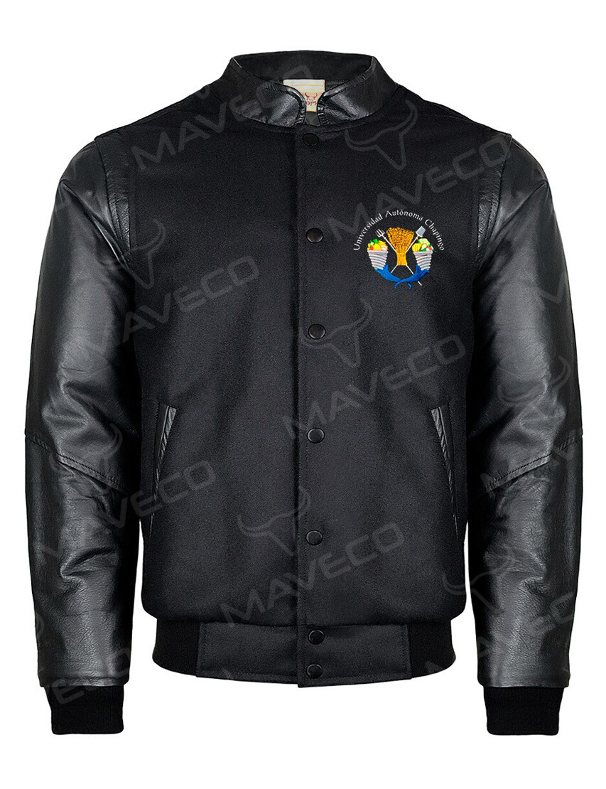 CHAMARRA MAVERICK CLASICA CABALLERO PIEL/ PAÑO UACh, NEGRO