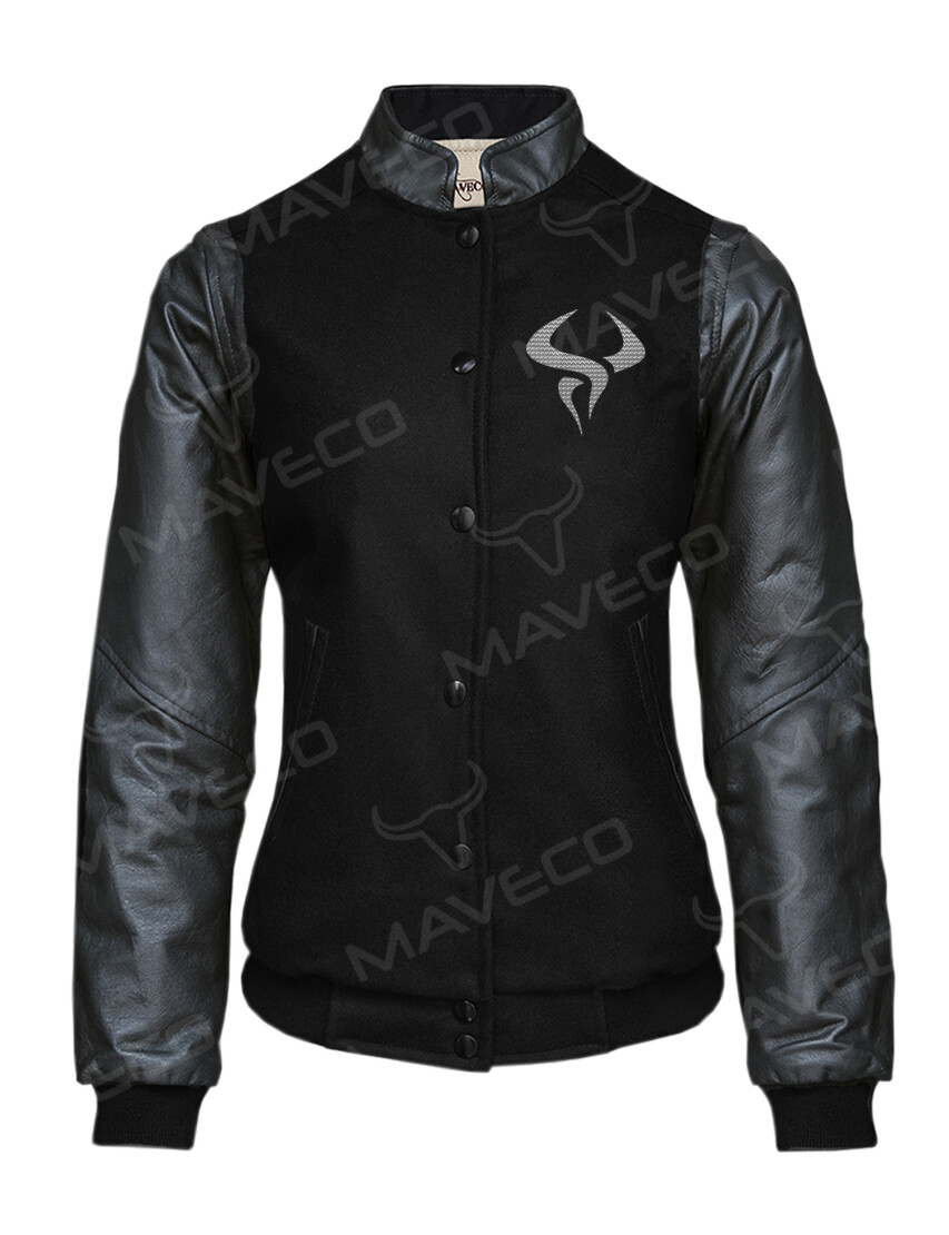 CHAMARRA MAVERICK CLASICA DAMA PIEL/ PAÑO UACh, NEGRO