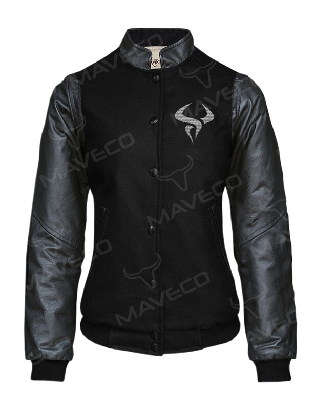 CHAMARRA MAVERICK CLASICA DAMA PIEL/ PAÑO UACh, NEGRO
