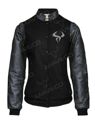 CHAMARRA MAVERICK CLASICA DAMA PIEL/ PAÑO UACh, NEGRO