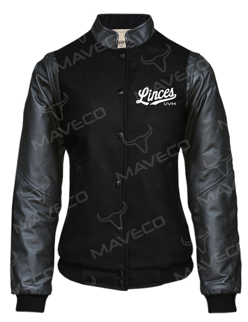 CHAMARRA MAVERICK CLASICA DAMA PIEL/PAÑO UVM BLACK