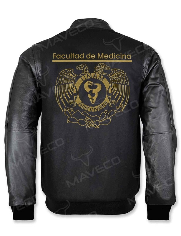 CHAMARRA MAVERICK FAC MEDICINA CABALLERO PIEL/PAÑO BLACK UNAM©