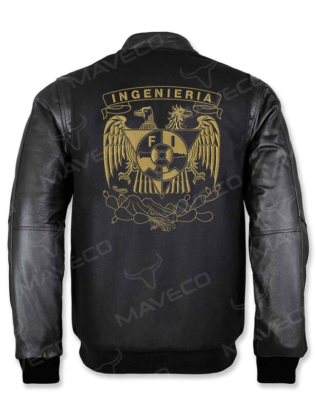 CHAMARRA MAVERICK FAC INGENIERÍA CABALLERO PIEL/PAÑO BLACK UNAM©