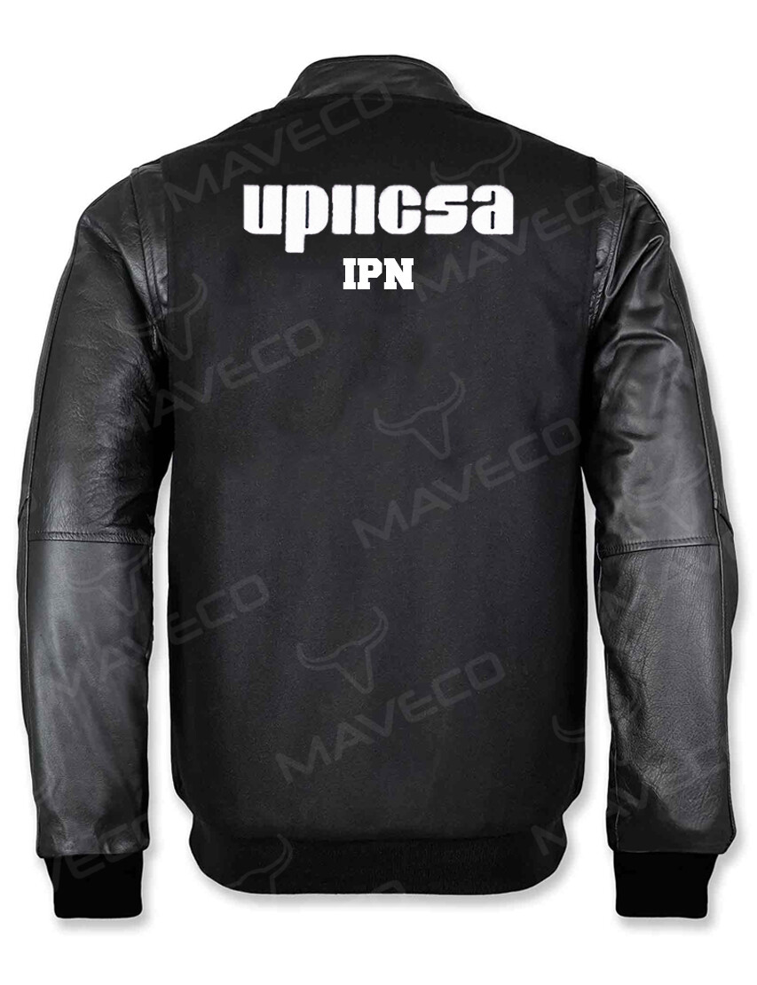 CHAMARRA MAVERICK UPIICSA CABALLERO PIEL/PAÑO IPN BLACK