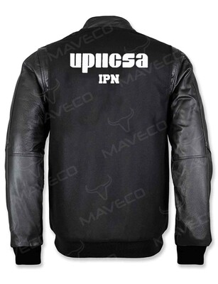 CHAMARRA MAVERICK UPIICSA CABALLERO PIEL/PAÑO IPN BLACK