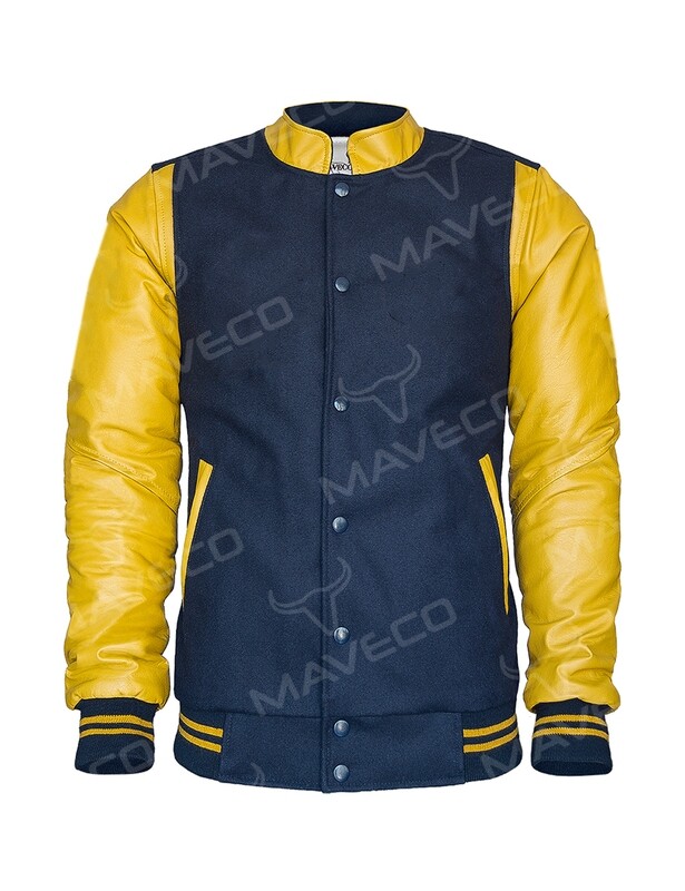 CHAMARRA MAVERICK EN PIEL Y PAÑO MARINO / ORO PARA CABALLERO
