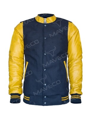 CHAMARRA MAVERICK EN PIEL Y PAÑO MARINO / ORO PARA CABALLERO