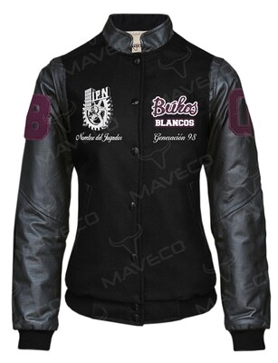 CHAMARRA MAVERICK DEPORTIVA BÚHOS BLANCOS DAMA PIEL/PAÑO IPN BLACK