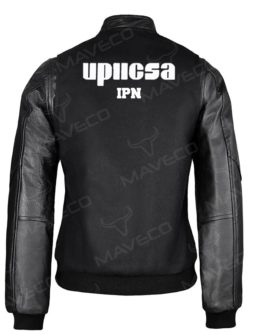 CHAMARRA MAVERICK UPIICSA DAMA PIEL/PAÑO IPN BLACK