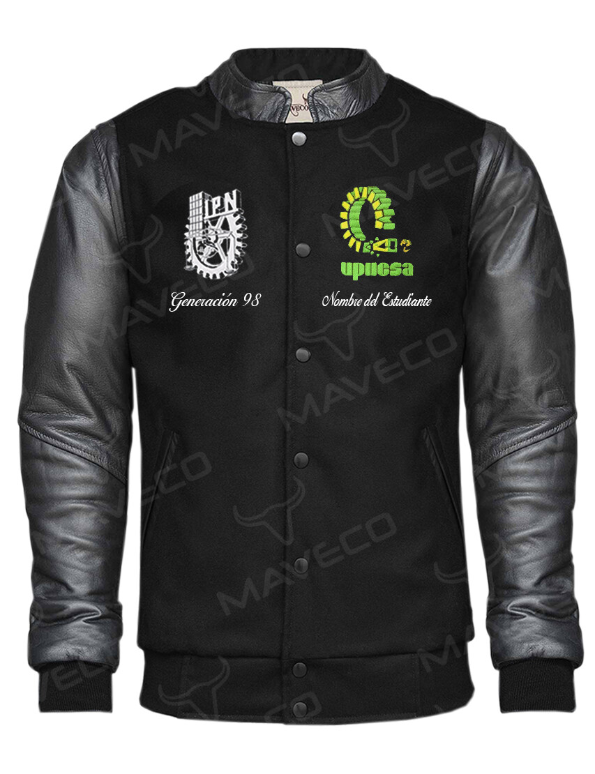CHAMARRA MAVERICK UPIICSA GENERACIÓN CABALLERO PIEL/PAÑO IPN BLACK