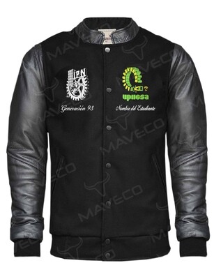CHAMARRA MAVERICK UPIICSA GENERACIÓN CABALLERO PIEL/PAÑO IPN BLACK