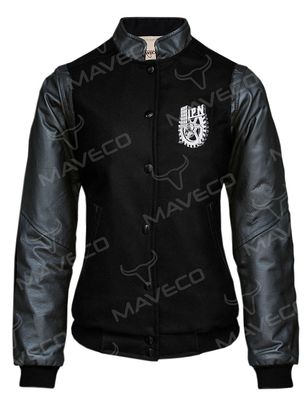 CHAMARRA MAVERICK UNIVERSITARIA DAMA, PIEL/PAÑO, NEGRO IPN