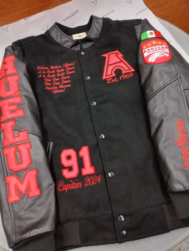 CHAMARRA MAVERICK DEPORTIVA ÁGUILAS BLANCAS BLACK PIEL/PAÑO IPN