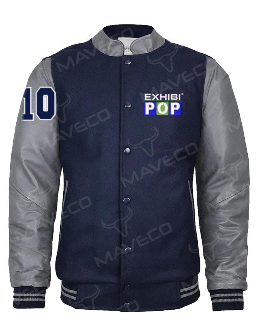 CHAMARRA MAVERICK EN PIEL Y PAÑO MARINO / GRIS OXFORD