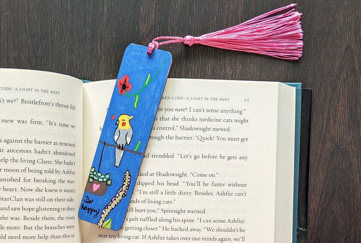 Hand Painted Wooden Bookmark - Cockatiels