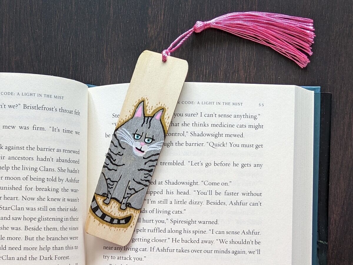 Hand Painted Wooden Bookmark - Cat
