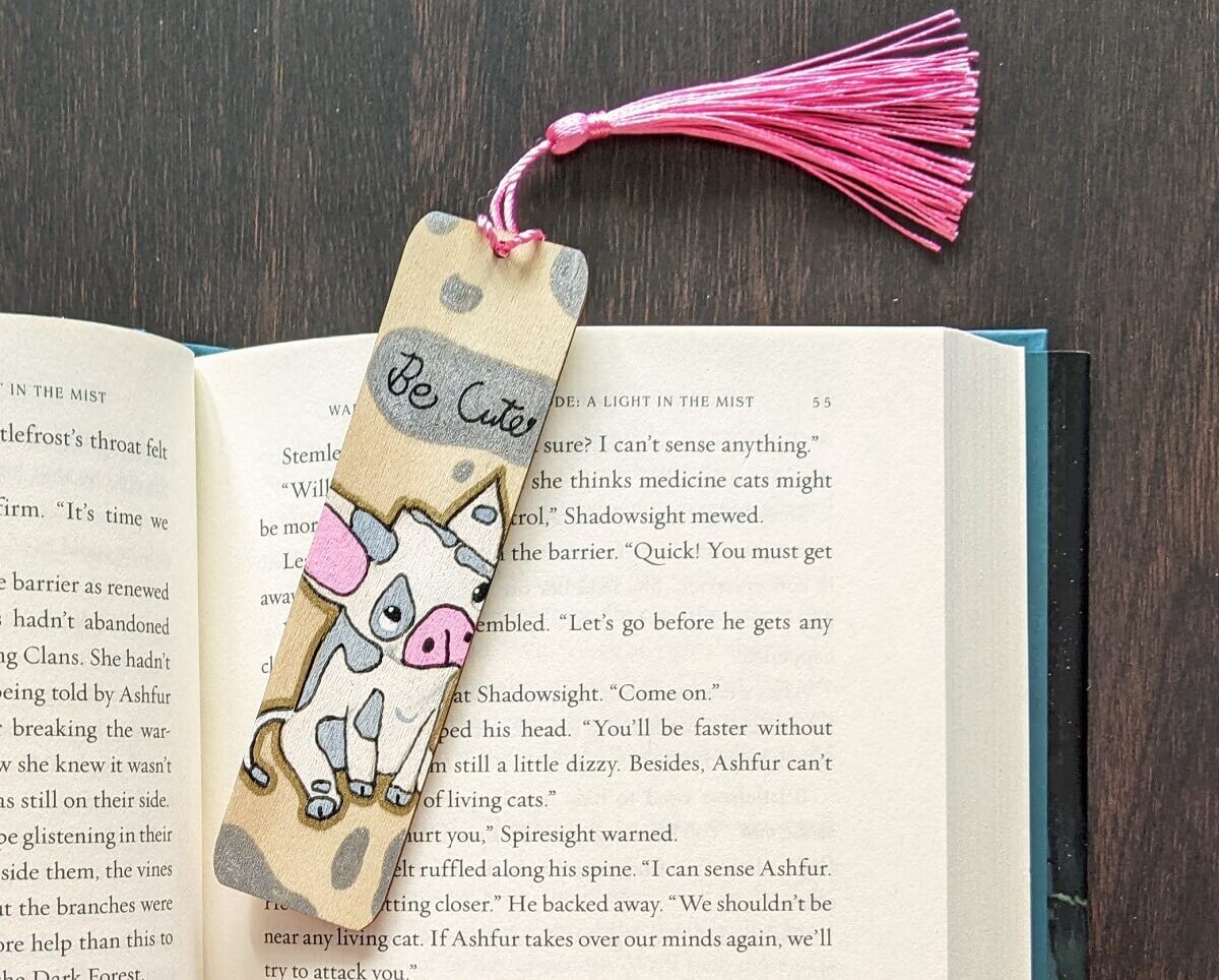 Hand Painted Wooden Bookmark - Piggy