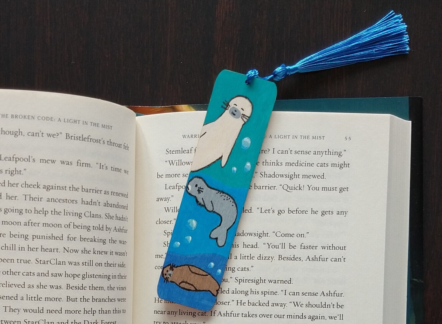 Hand Painted Wooden Bookmark - Seals