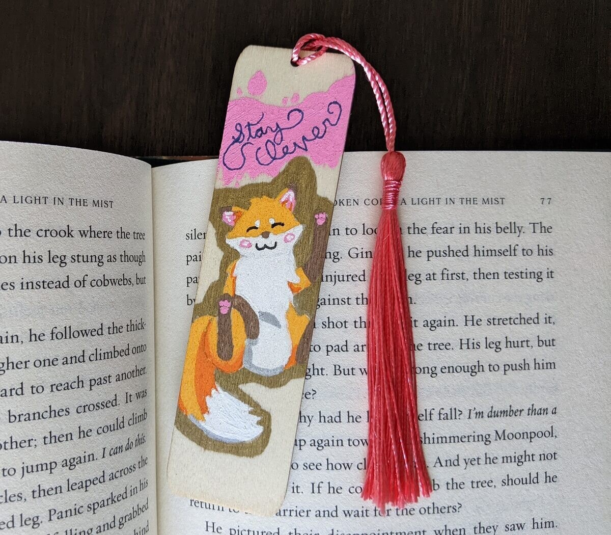 Hand Painted Wooden Bookmark - Clever Fox