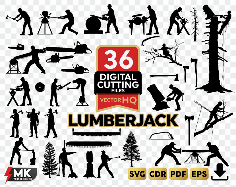 LUMBERJACK SVG, Silhouette clipart, CDR, PDF, EPS, Vector